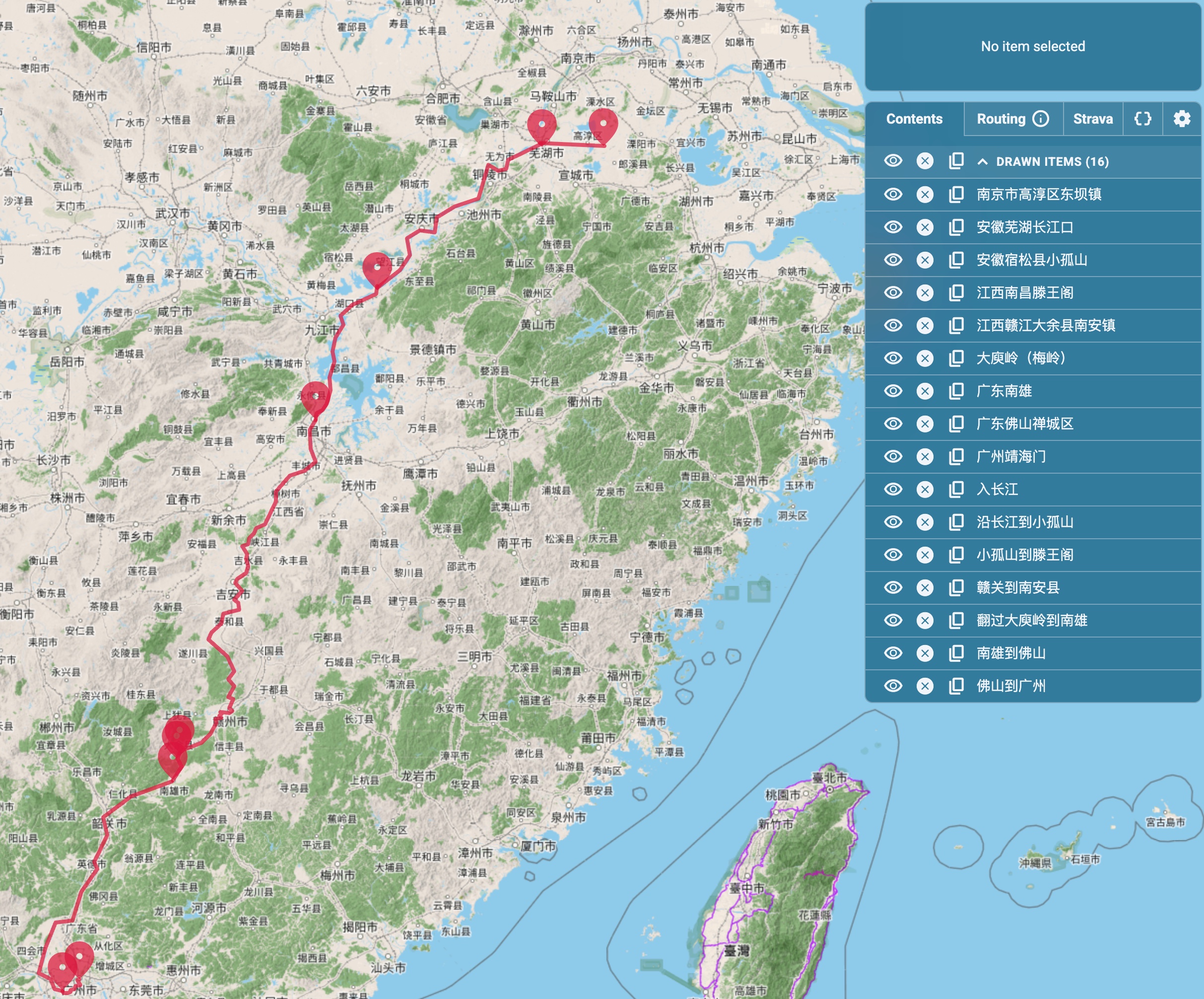 南京到广州路线 - mapdraw 截图